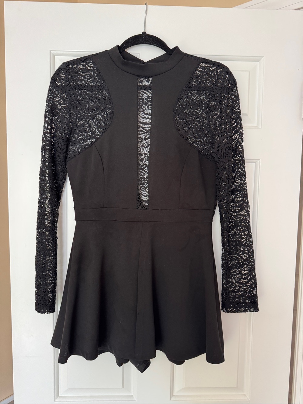 She + Sky Black Lace Long-Sleeve Mini Dress